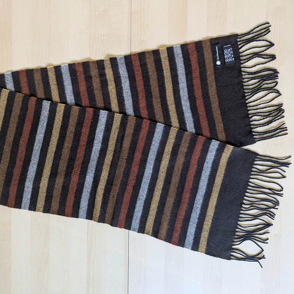 Smithsonian Brown Yellow Orange Striped Scarf Wool Made In‎ Italy